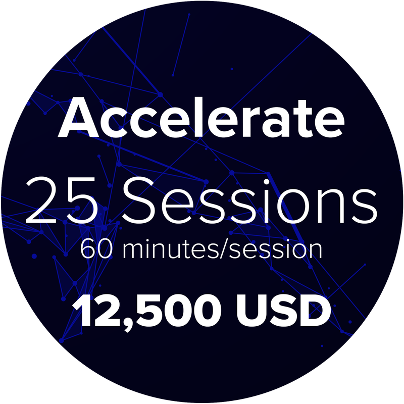 Picture describing the Coaching On-Demand Accelerate Package for businesses for 25 X 60-Minute coaching sessions for 8,950 USD