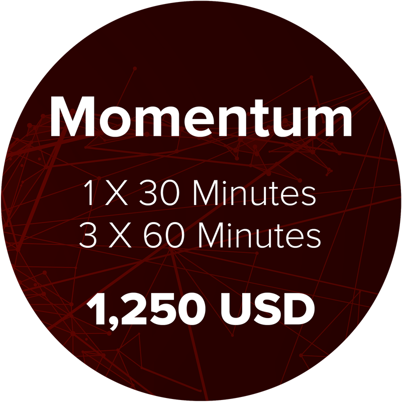 Picture describing the Coaching On-Demand Momentum Package for a 1 X 30-Minute and 3 X 60-Minute Online Coaching Sessions for 1,950 USD
