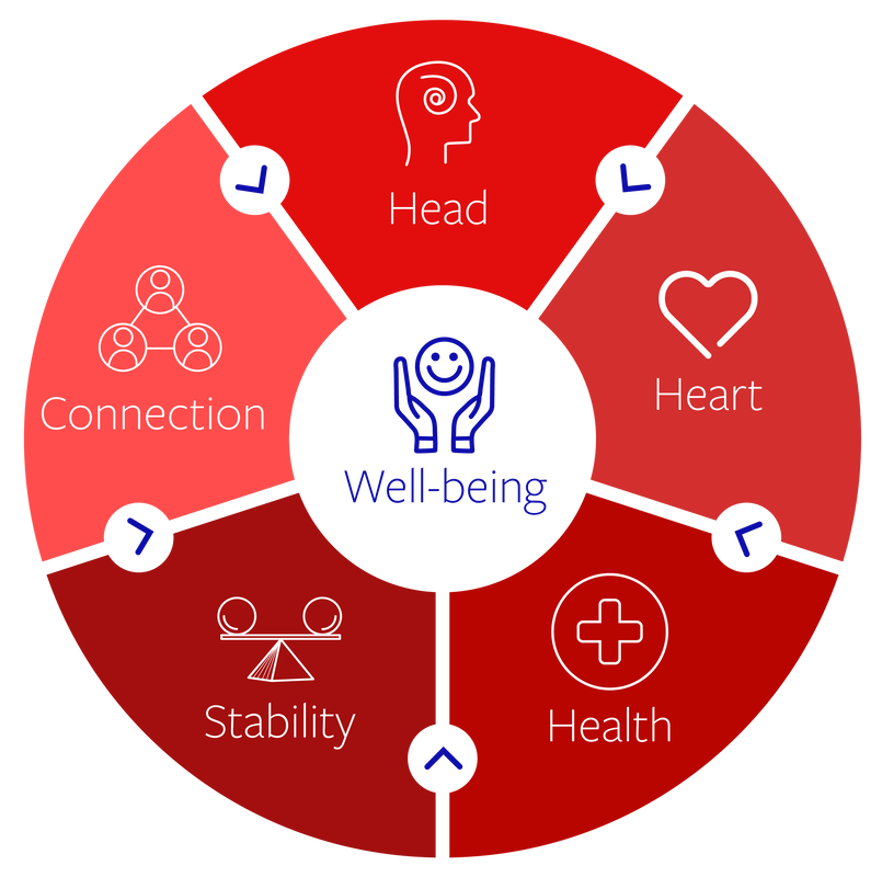 Organisational Heartbeat Model by Propel International. Based on 5 Core Dimensions of Employee Well-Being and Engagement such as:    Head. Employees' perception of the current situation and their view of the future.  Heart. The extent to which employees are coping with, and expressing, their emotions amidst the uncertainty.  Health. The extent to which employees feel physically healthy and have access to relevant healthcare.  Stability. The extent to which employees feel adequately equipped, supported and connected socially.  Connection. The extent to which employees feel secure and balanced to carry out their responsibilities.